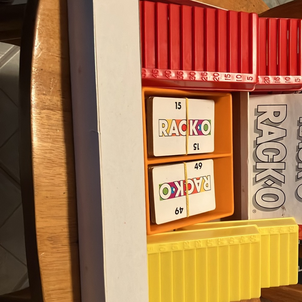 Like new.  Older 1988 Milton Bradley Rack-o card game.  All pieces intact, box - Picture 5 of 11